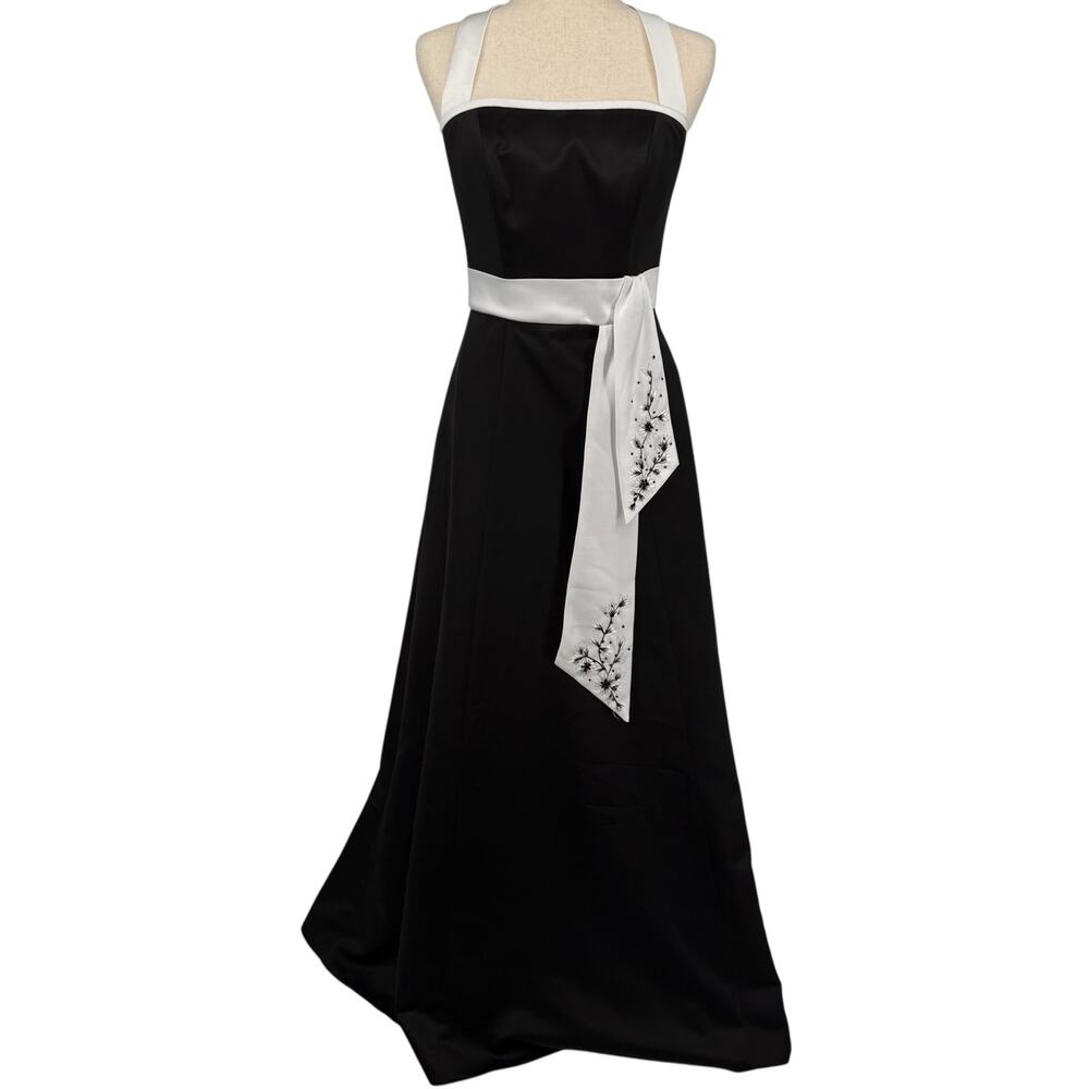 NWT VTG 90s Womens Black Alexia Designs Halter Bridesmaid Formal Prom Dress Sz 6